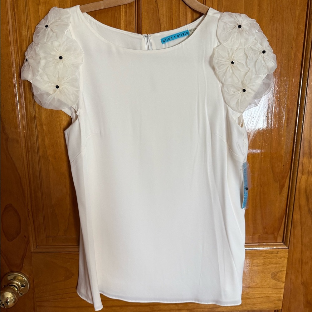 Alice + Olivia White Floral Sleeve Top